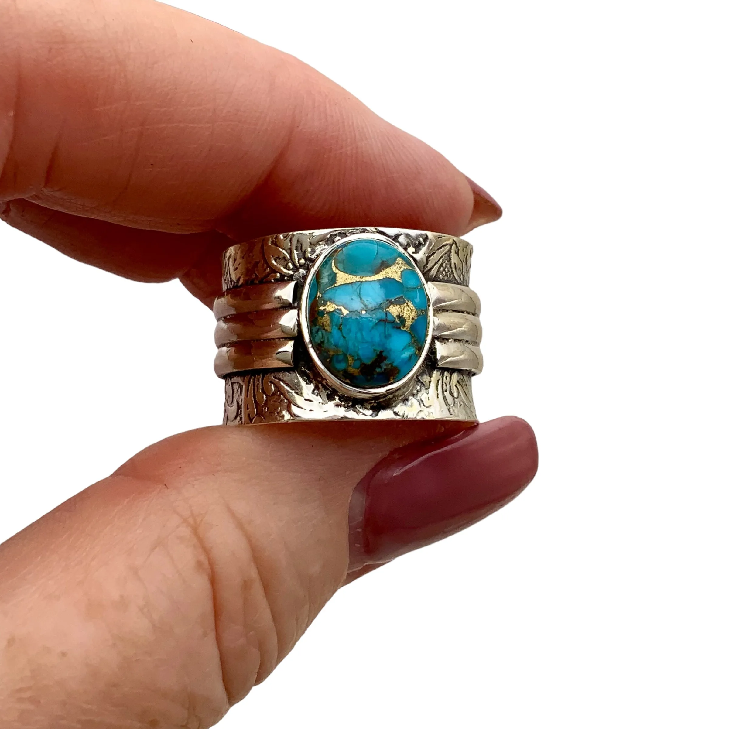 Kingman Blue Copper Turquoise Solid 925 Sterling Silver Ring