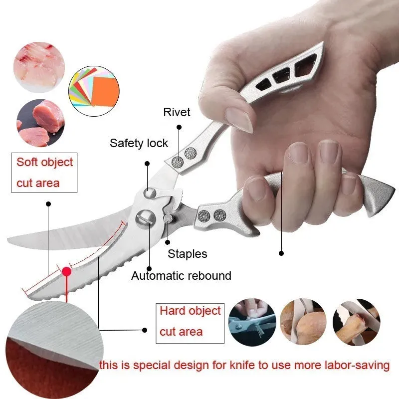 Kitchen Scissors Multifunctional Stainless Steel Food Scissors Chicken Bone Meat Fish Vegetable Cutting Trimming Shears