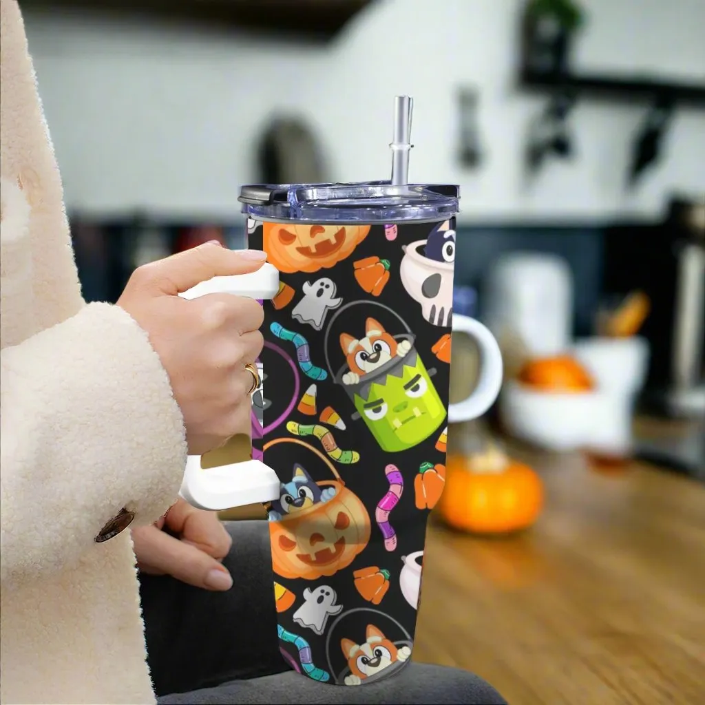 Large Stainless Steel Insulated Travel Flask with Handle – Spooky Edition