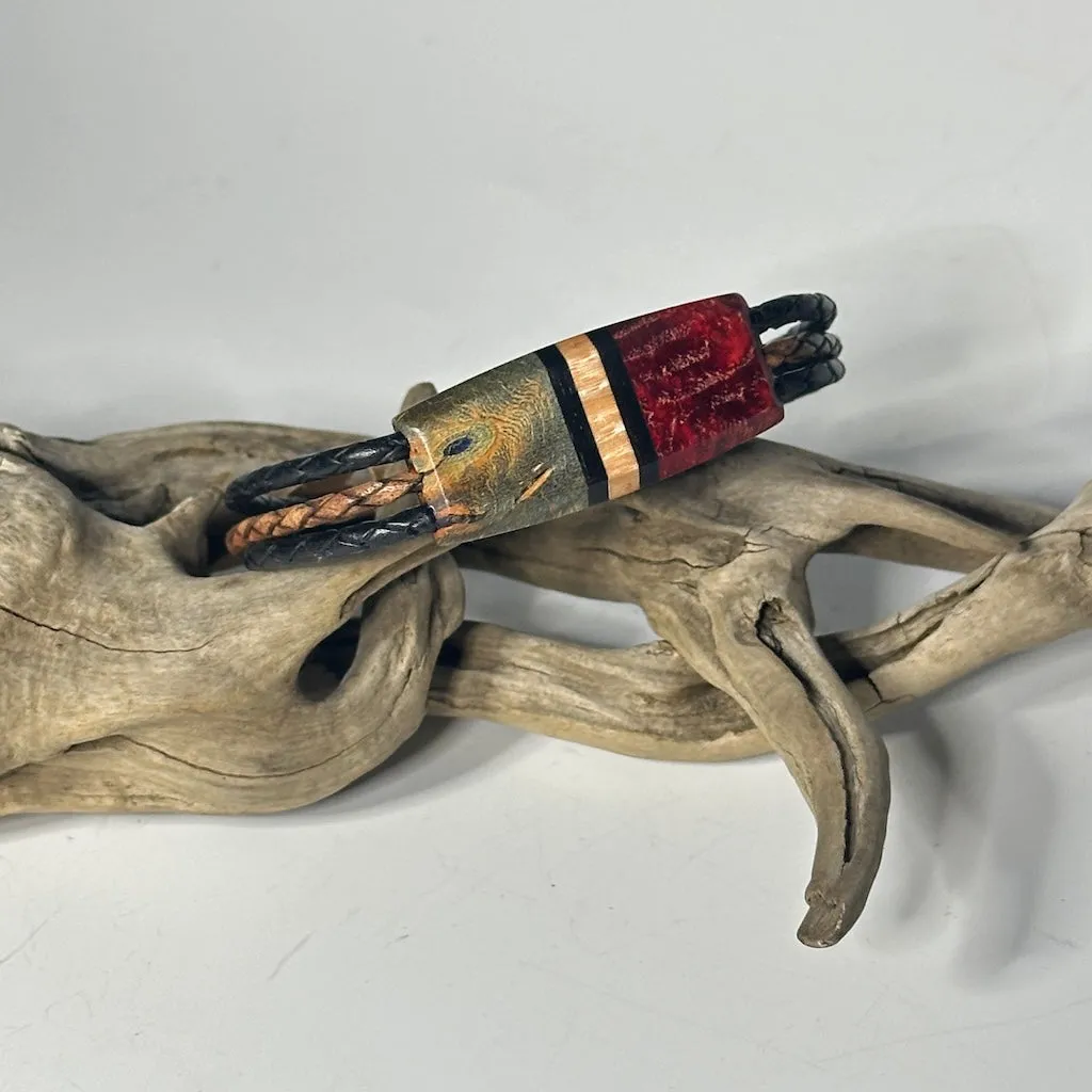LARGE SYMMETRY MIXED MEDIA AND WOOD LEATHER BRACELET WITH MAGNETIC CLOSURE NL253