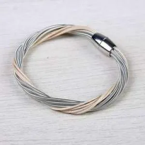 Layered Beige/Silver Harp String Bracelet