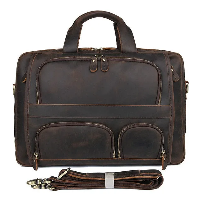 Leather Travel Briefcase 17inch Laptop Business Man Bag