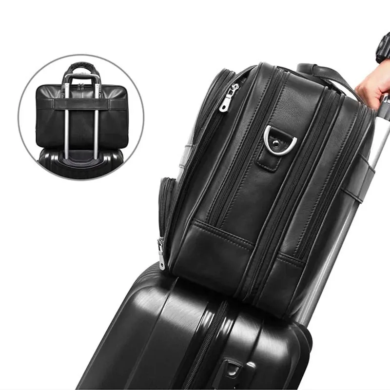 Leather Travel Briefcase 17inch Laptop Business Man Bag