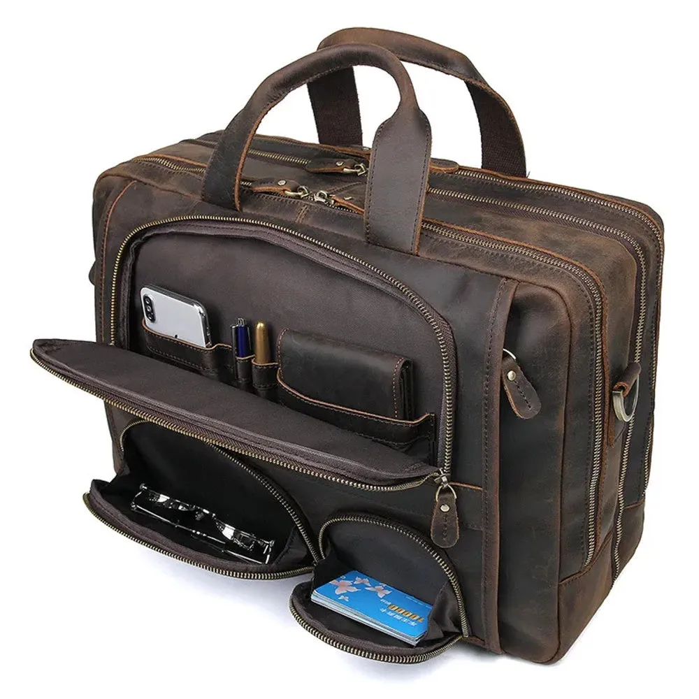 Leather Travel Briefcase 17inch Laptop Business Man Bag