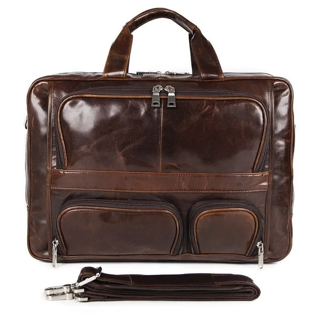 Leather Travel Briefcase 17inch Laptop Business Man Bag