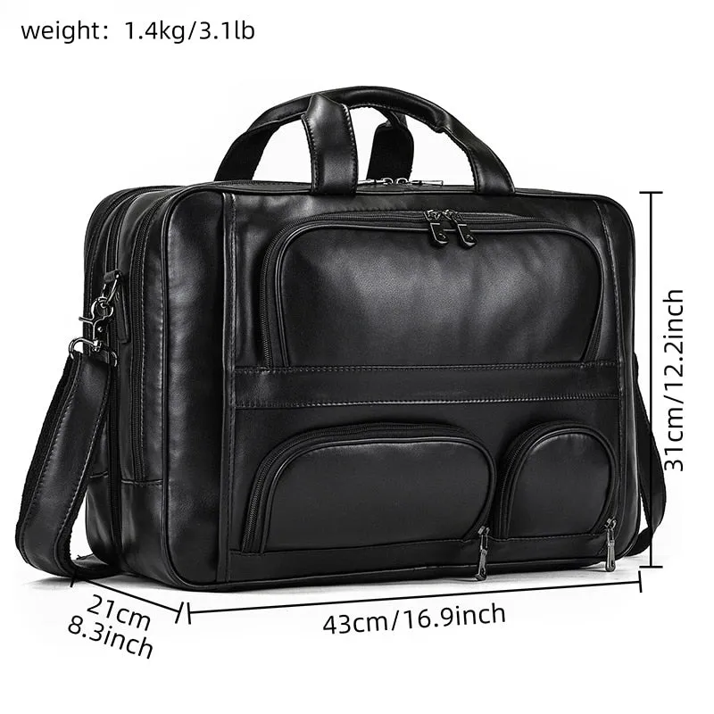 Leather Travel Briefcase 17inch Laptop Business Man Bag