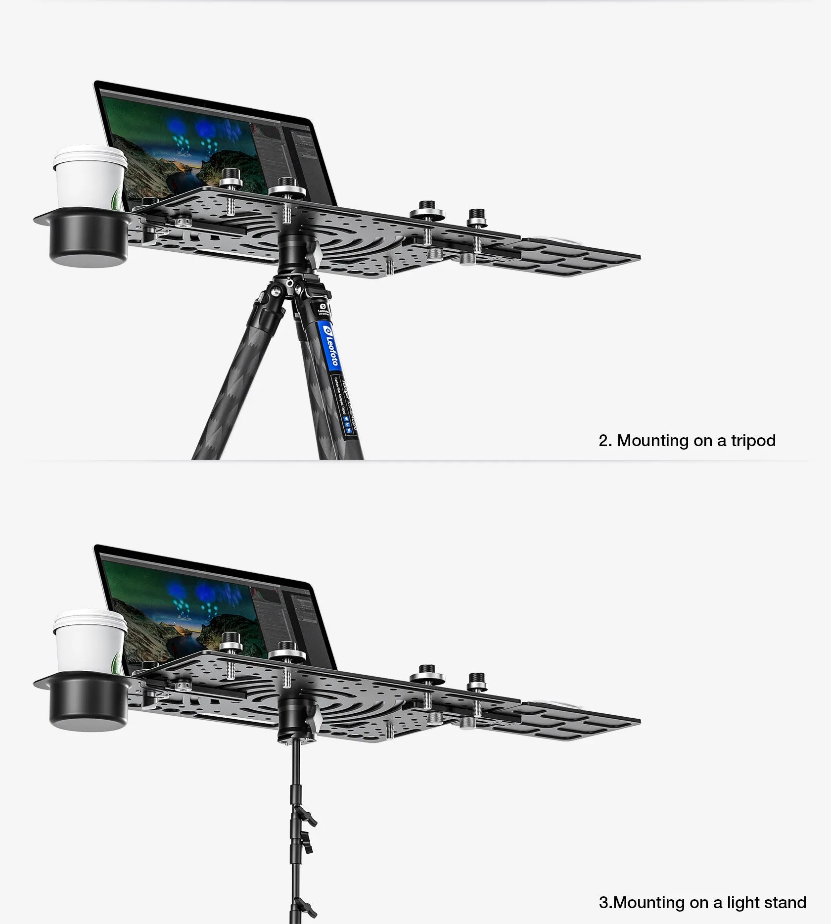 Leofoto LCH-3Kit Ultimate Laptop Tray Kit | 1/4" and 3/8" Compatible