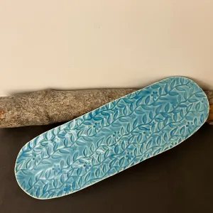 Long Oval Tray in Bright Sky Blue Glaze