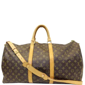LOUIS VUITTON Keepall 55 Bandouliere  Monogram Canvas Travel Bag Brown