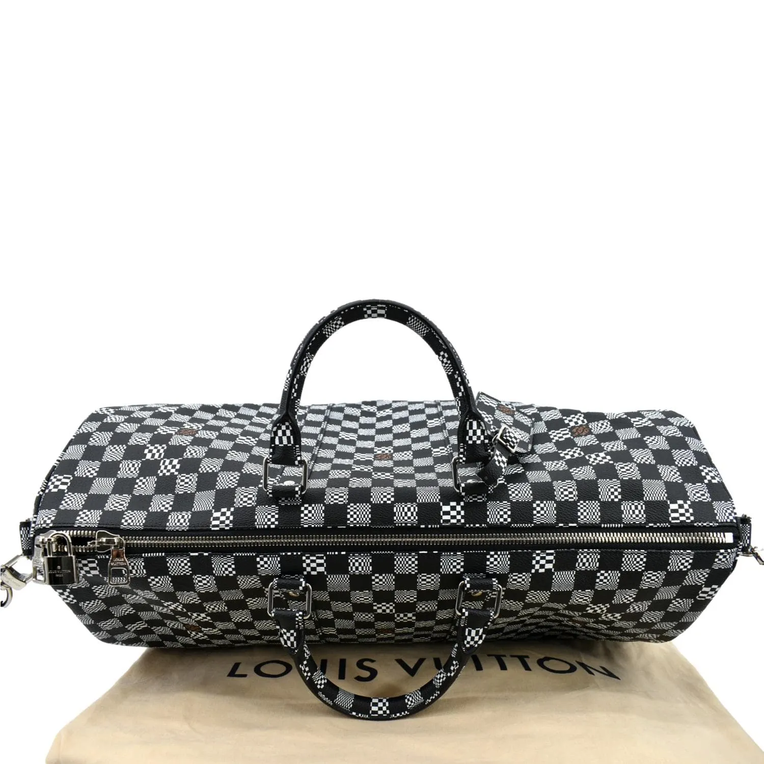 LOUIS VUITTON Keepall Bandouliere 50 Damier Distorted Travel Bag White Black