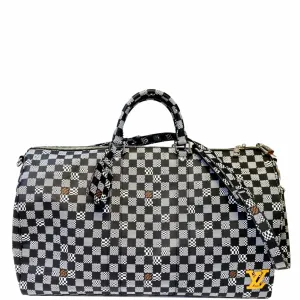 LOUIS VUITTON Keepall Bandouliere 50 Damier Distorted Travel Bag White Black