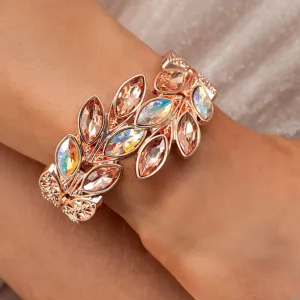Luminous Laurels - Rose Gold & Peach Iridescent Rhinestones Hinged Bracelet