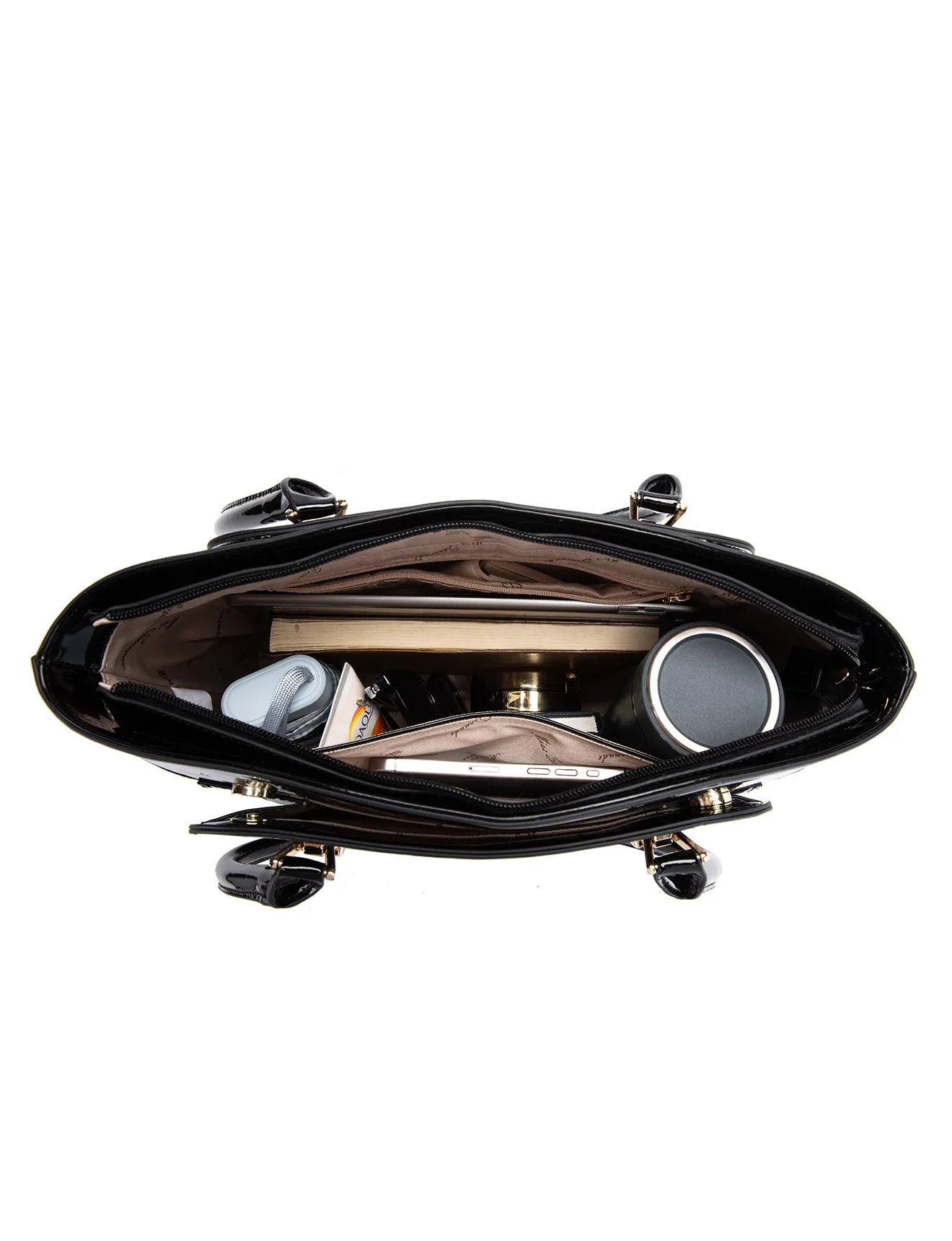 LYRA VEGAN PATENT BAG- XB-2413-SIL/BLK-SALE