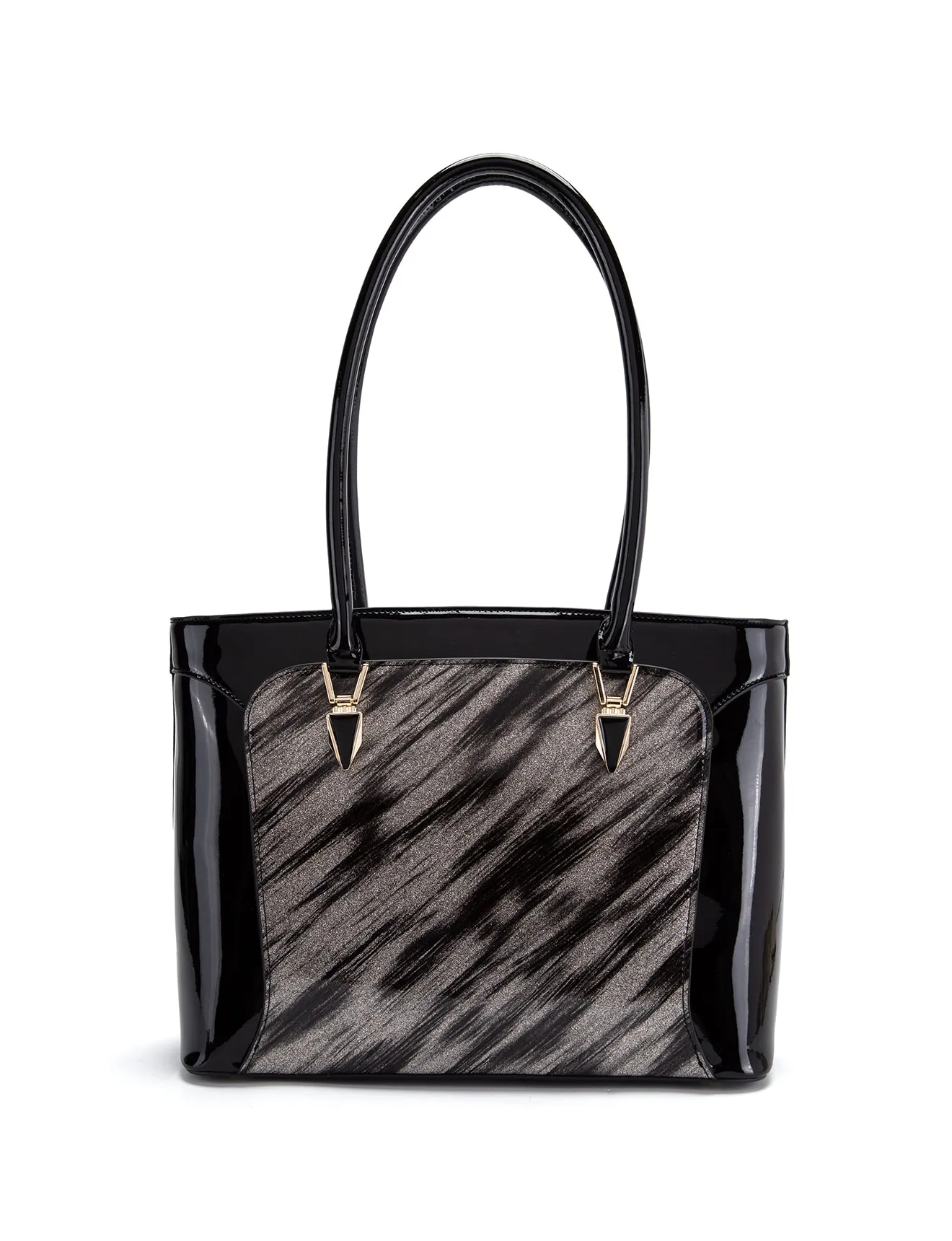 LYRA VEGAN PATENT BAG- XB-2413-SIL/BLK-SALE