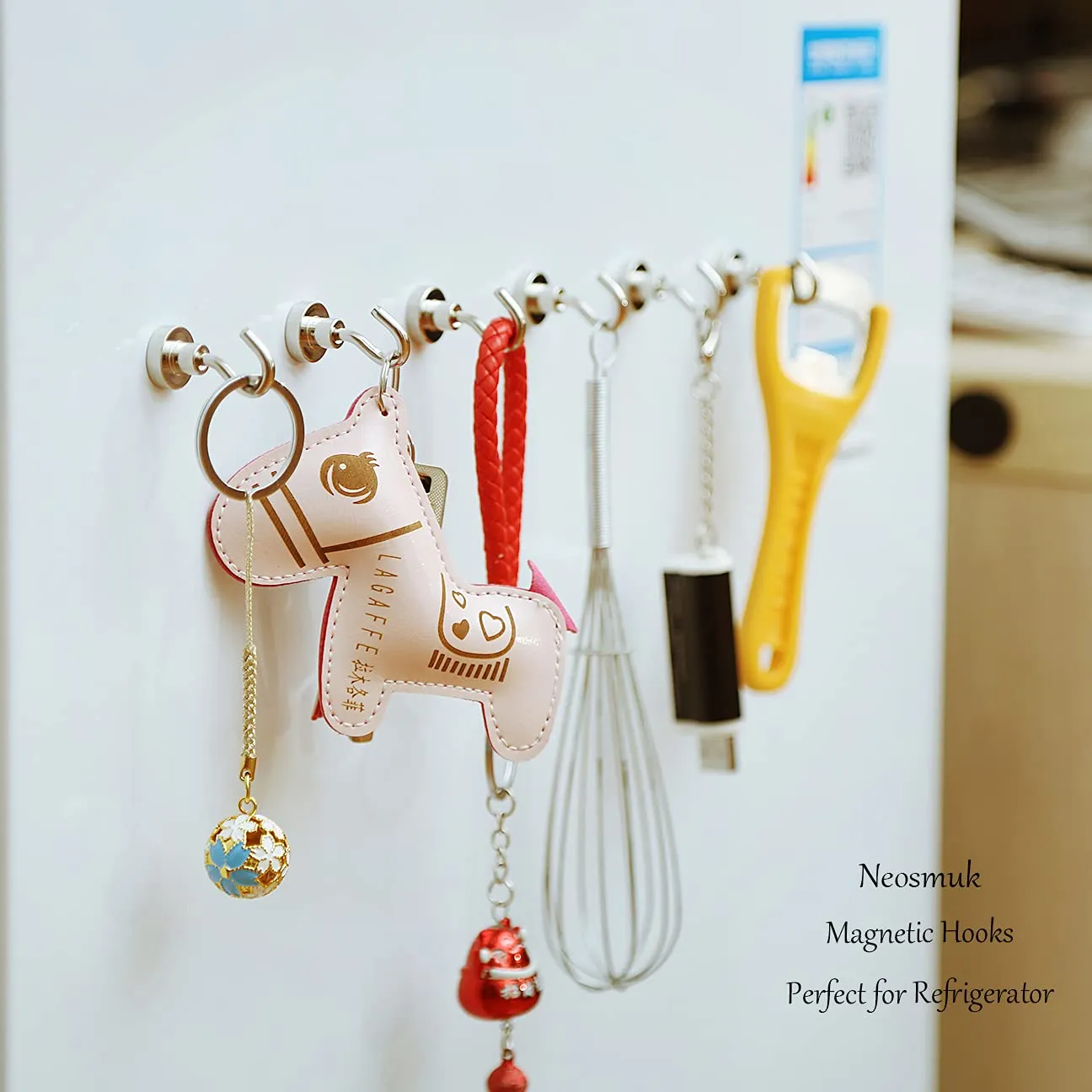 Magnetic Hooks,30lb  Heavy Duty Earth Magnets with Hook for Refrigerator, Neosmuk, Extra Strong Cruise Hook for Hanging, Magnetic Hanger for Cabins, Grill (Silver White, Pack of 10)