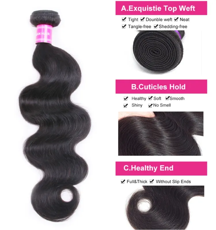 Malaysian Body Wave Bundles With 4×4 Closure 10A Grade 100% Human Remy Hair MYLOCKME