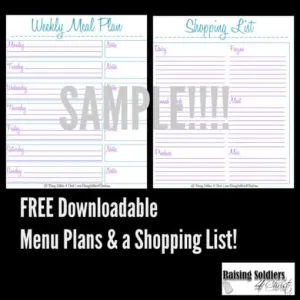 Meal Planning   Shopping List Printable