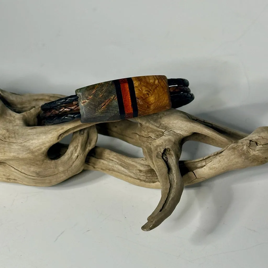MEDIUM SYMMETRY MIXED MEDIA AND WOOD BRACELET WITH MAGNETIC CLOSURE - NL245