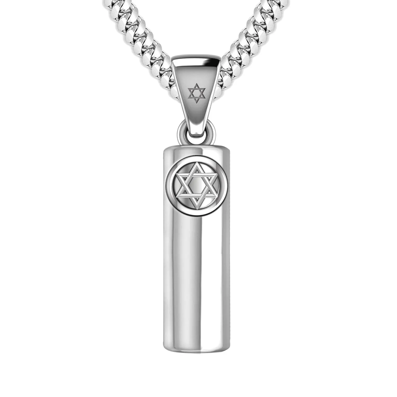 Men's Large 925 Sterling Silver 40mm Jewish Star of David Mezuzah Pendant