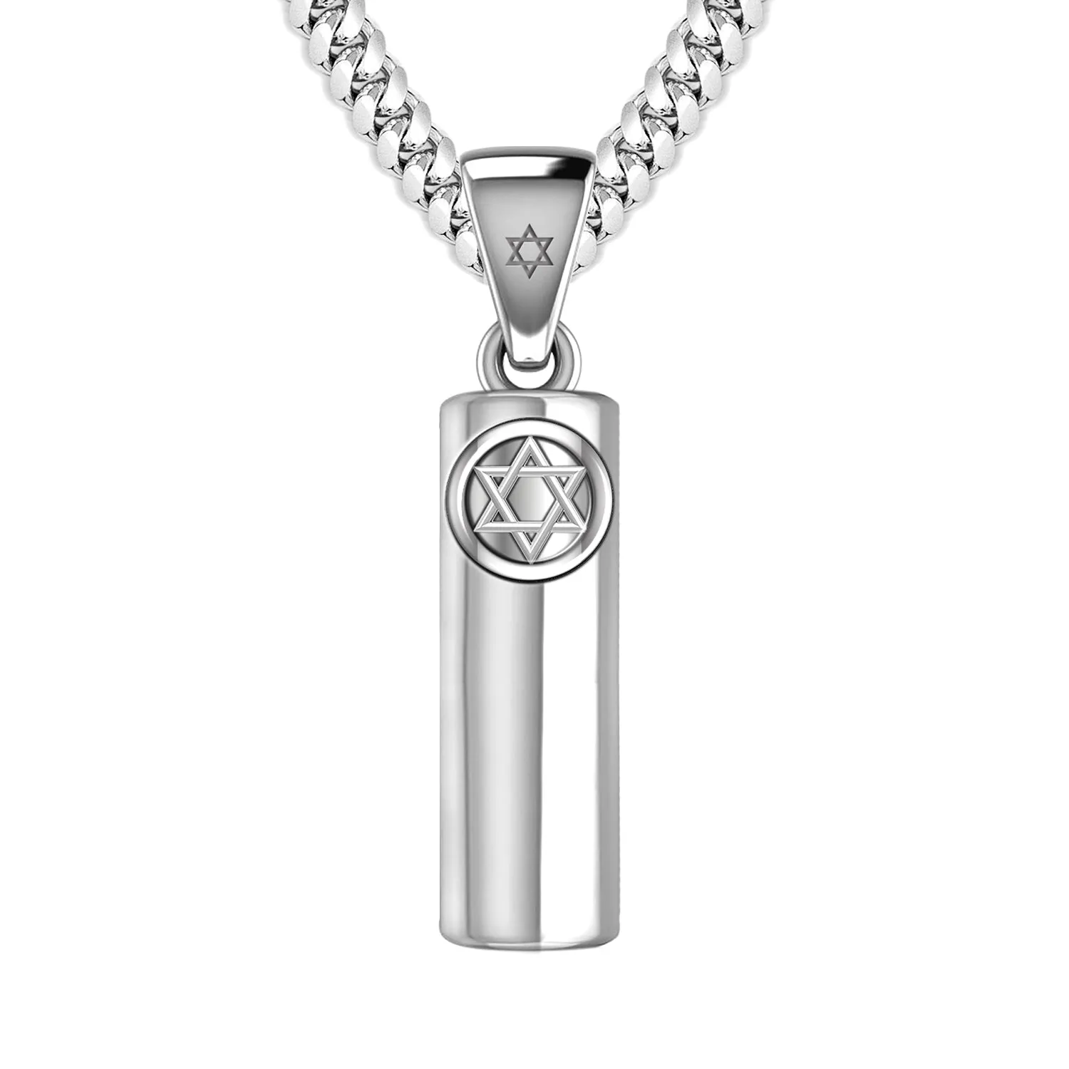 Men's Large 925 Sterling Silver 40mm Jewish Star of David Mezuzah Pendant