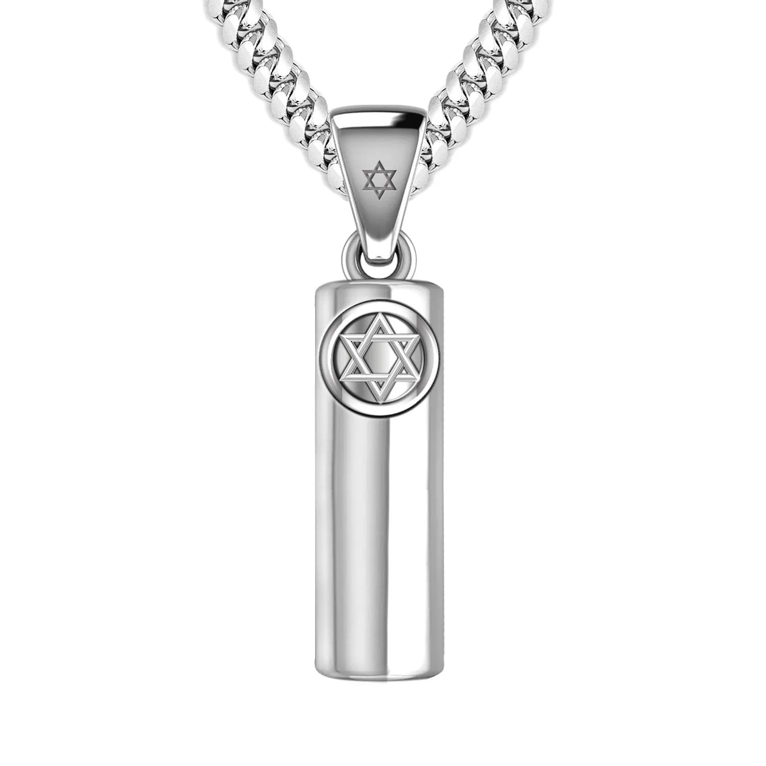 Men's Large 925 Sterling Silver 40mm Jewish Star of David Mezuzah Pendant