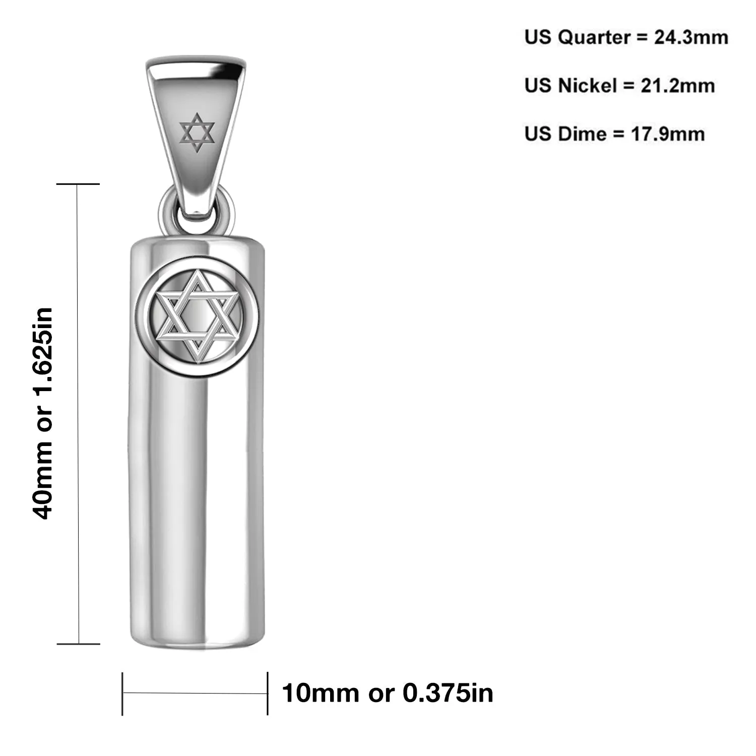 Men's Large 925 Sterling Silver 40mm Jewish Star of David Mezuzah Pendant