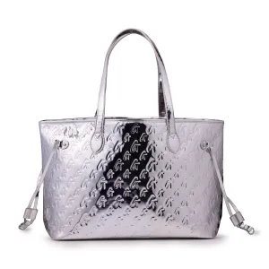 METALLIC MONOGRAM GLAM TOTE - METALLIC SILVER