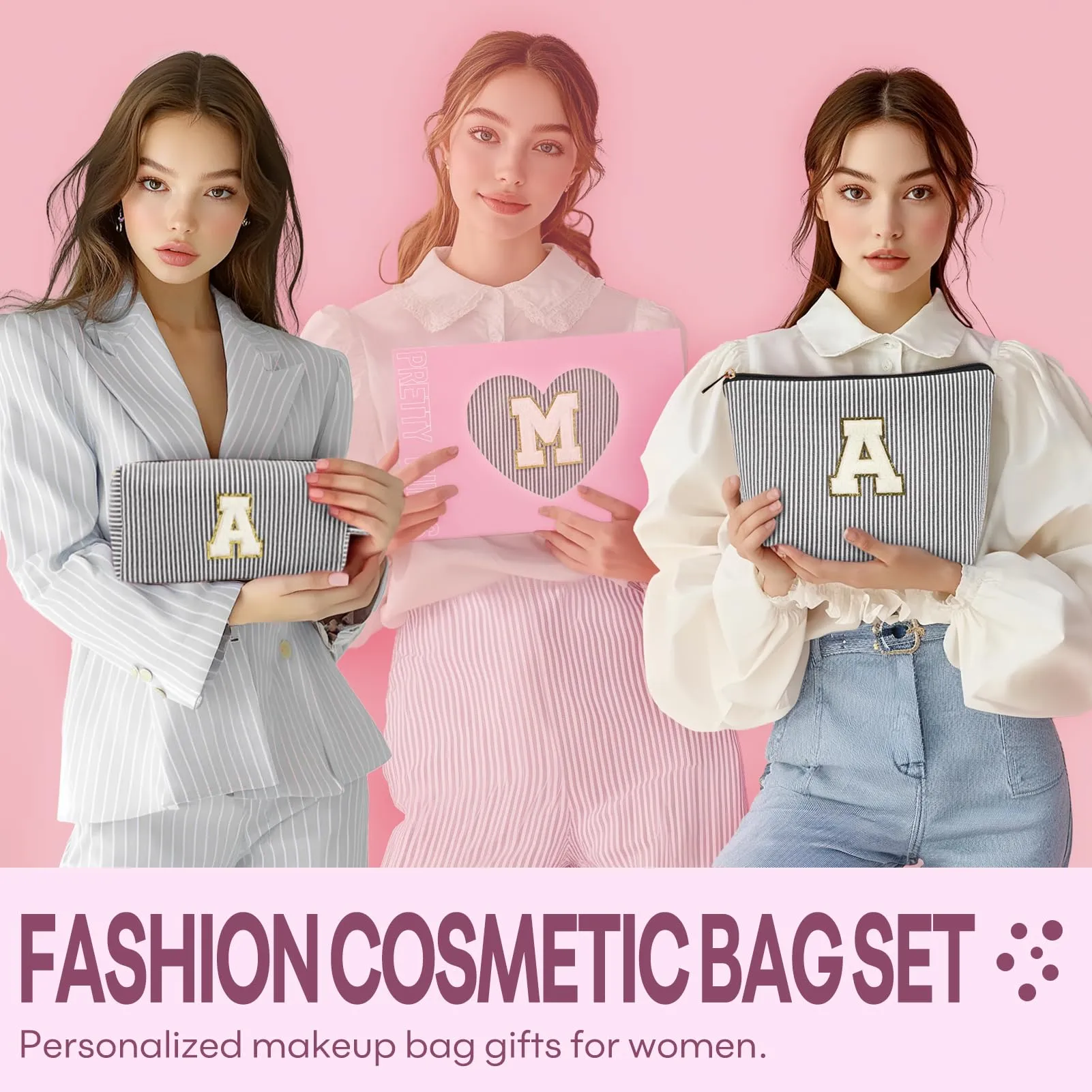 mibasies 2 PCS Initial Makeup Bags for Women: Cosmetic Bag for Travel Toiletry -Easter Basket Essentials - Gifts for 11 12 13 14 15 16 17 18 Years Old Girl Gift Teen Girl Gifts Trendy Stuff - Black E