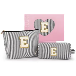 mibasies 2 PCS Initial Makeup Bags for Women: Cosmetic Bag for Travel Toiletry -Easter Basket Essentials - Gifts for 11 12 13 14 15 16 17 18 Years Old Girl Gift Teen Girl Gifts Trendy Stuff - Black E
