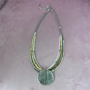 MK - Beaded Wire Necklace with Embossed Pendant