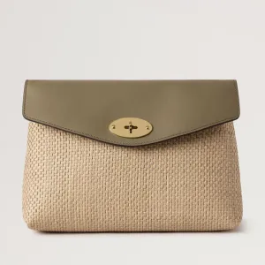 MULBERRY Large Darley Cosmetic Pouch in Linen Green-Natural