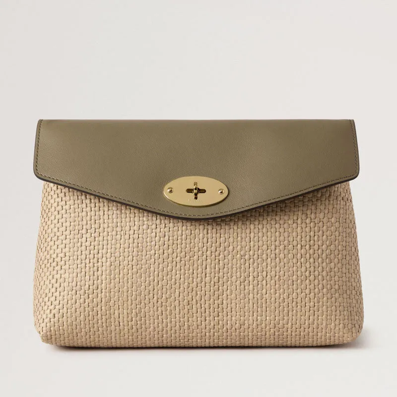 MULBERRY Large Darley Cosmetic Pouch in Linen Green-Natural