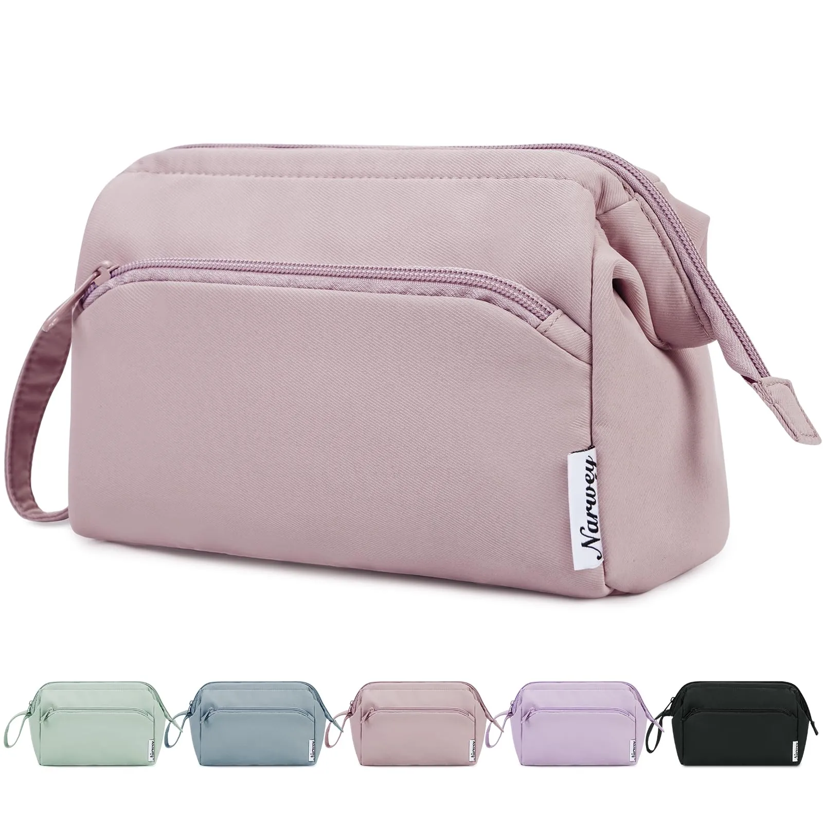 Narwey Large Makeup Bag Women Wide-open Make up Bag Travel Cosmetic Bag Organizer Toiletry Bag for Cosmetics Toiletries Accessories (Dusty Rose)