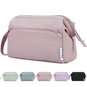 Narwey Large Makeup Bag Women Wide-open Make up Bag Travel Cosmetic Bag Organizer Toiletry Bag for Cosmetics Toiletries Accessories (Dusty Rose)