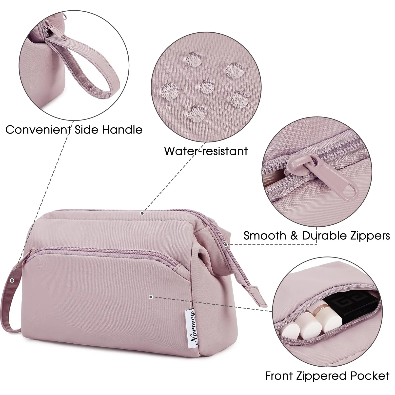 Narwey Large Makeup Bag Women Wide-open Make up Bag Travel Cosmetic Bag Organizer Toiletry Bag for Cosmetics Toiletries Accessories (Dusty Rose)