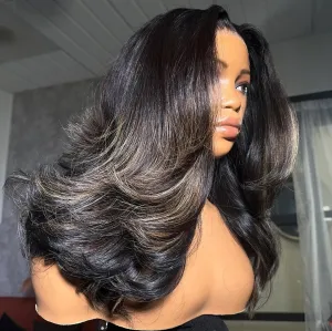 Natural Black with Blonde Highlight Body Wave 5×5 HD Lace Closure Wig