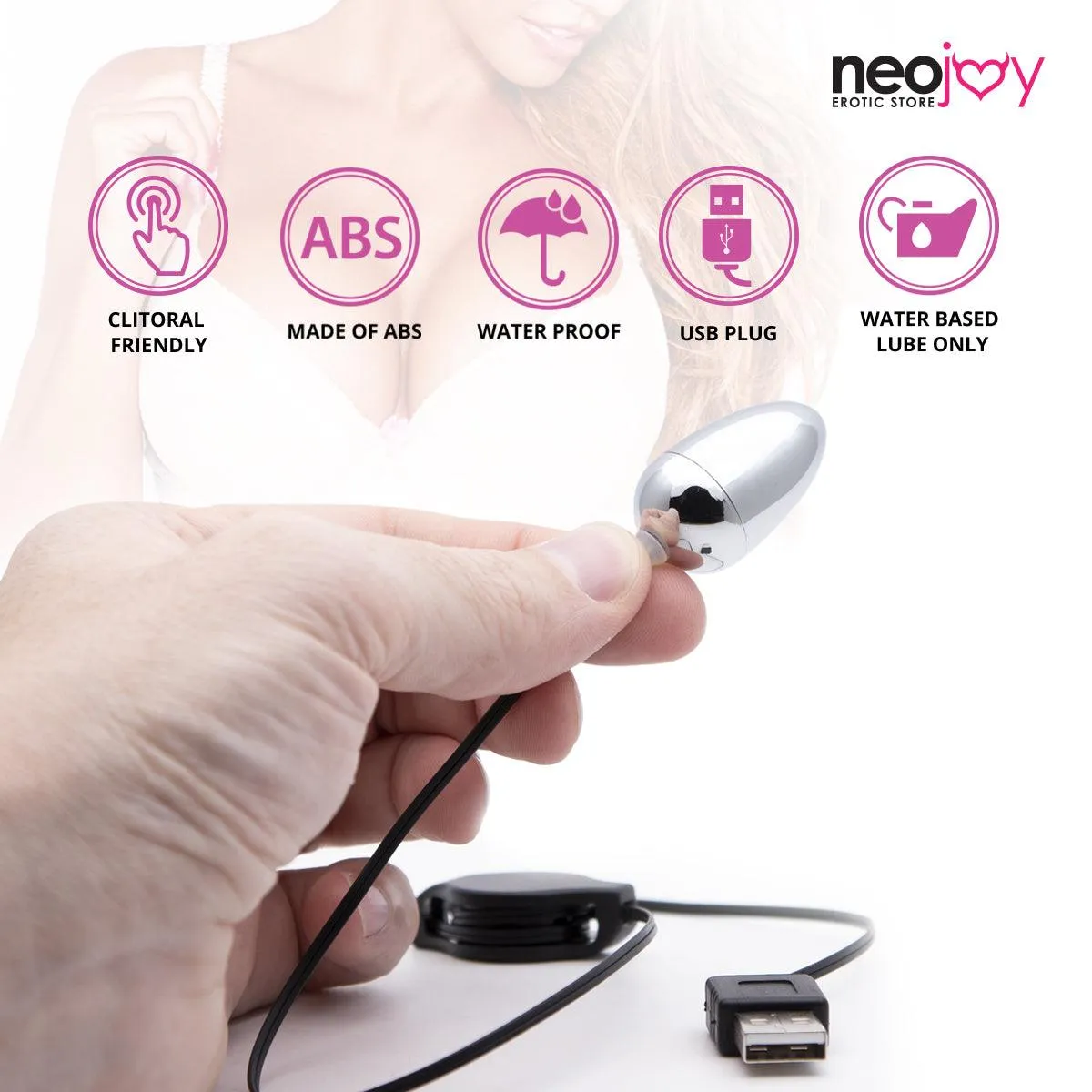 Neojoy Small Silver Bullet - USB Plug Bullet Vibrator - Clitoral Anal Vaginal Stimulation - Spring-back Wire Adult Sex Toy