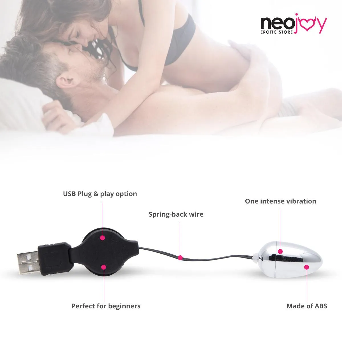 Neojoy Small Silver Bullet - USB Plug Bullet Vibrator - Clitoral Anal Vaginal Stimulation - Spring-back Wire Adult Sex Toy