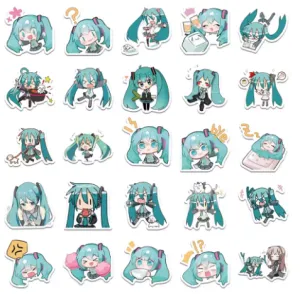 NEW 65pcs Hatsune Miku Stickers Pack Waterproof Phone Case Cartoon Diary Stationery Packaging Kawaii Cute Laptop Skin
