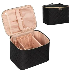 OCHEAL Makeup Bag,Large Travel Bag Organizer Cosmetic Bags for Women Washable Make Up Bag Makeup Organizer Case with Dividers - Large,Embossed Rhombus Black