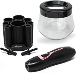 Olivia Rose Electric Makeup Brush Cleaner Spinner, Deep Cosmetic Makeup Brushes Cleaner with 8 Size Rubber Collars Black/Rose Gold