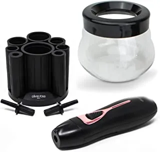Olivia Rose Electric Makeup Brush Cleaner Spinner, Deep Cosmetic Makeup Brushes Cleaner with 8 Size Rubber Collars Black/Rose Gold