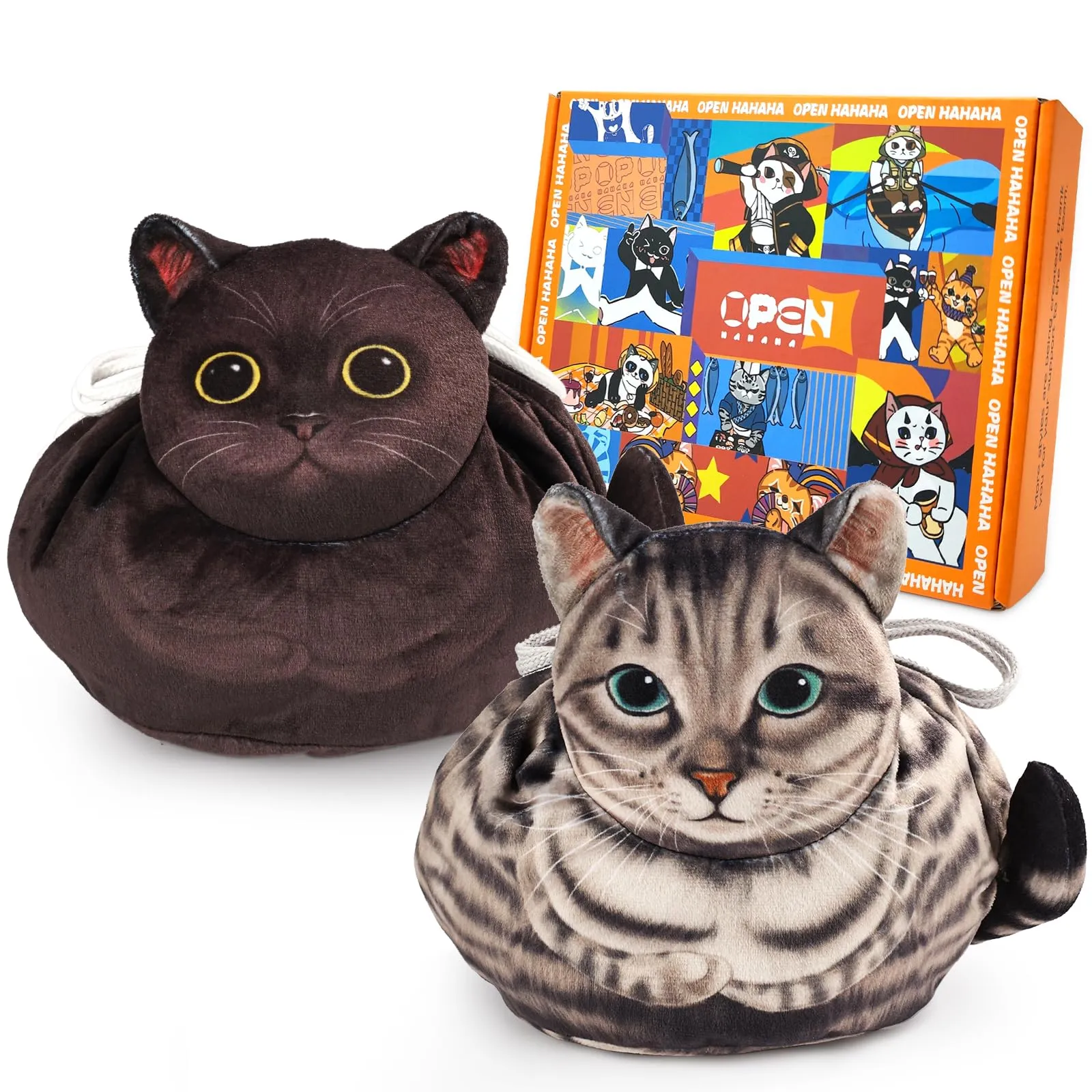 Openhahaha Drawstring Makeup Bag, Cat Makeup Bag, Travel Makeup Organizer, Cosmetic Pouch Bag, Cat Gift for Women, Lay Flat Makeup Bag Gifts for Cat Lovers(2-pack)