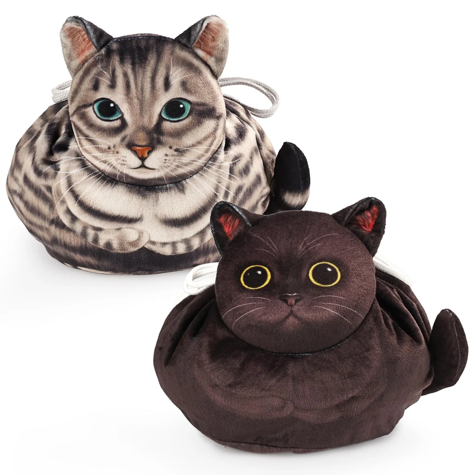 Openhahaha Drawstring Makeup Bag, Cat Makeup Bag, Travel Makeup Organizer, Cosmetic Pouch Bag, Cat Gift for Women, Lay Flat Makeup Bag Gifts for Cat Lovers(2-pack)
