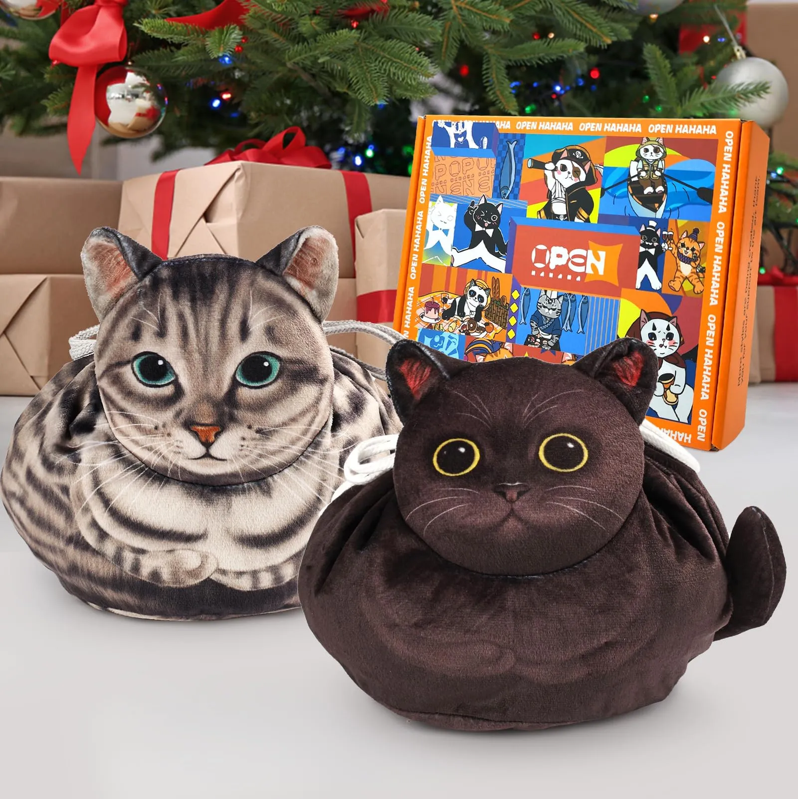 Openhahaha Drawstring Makeup Bag, Cat Makeup Bag, Travel Makeup Organizer, Cosmetic Pouch Bag, Cat Gift for Women, Lay Flat Makeup Bag Gifts for Cat Lovers(2-pack)
