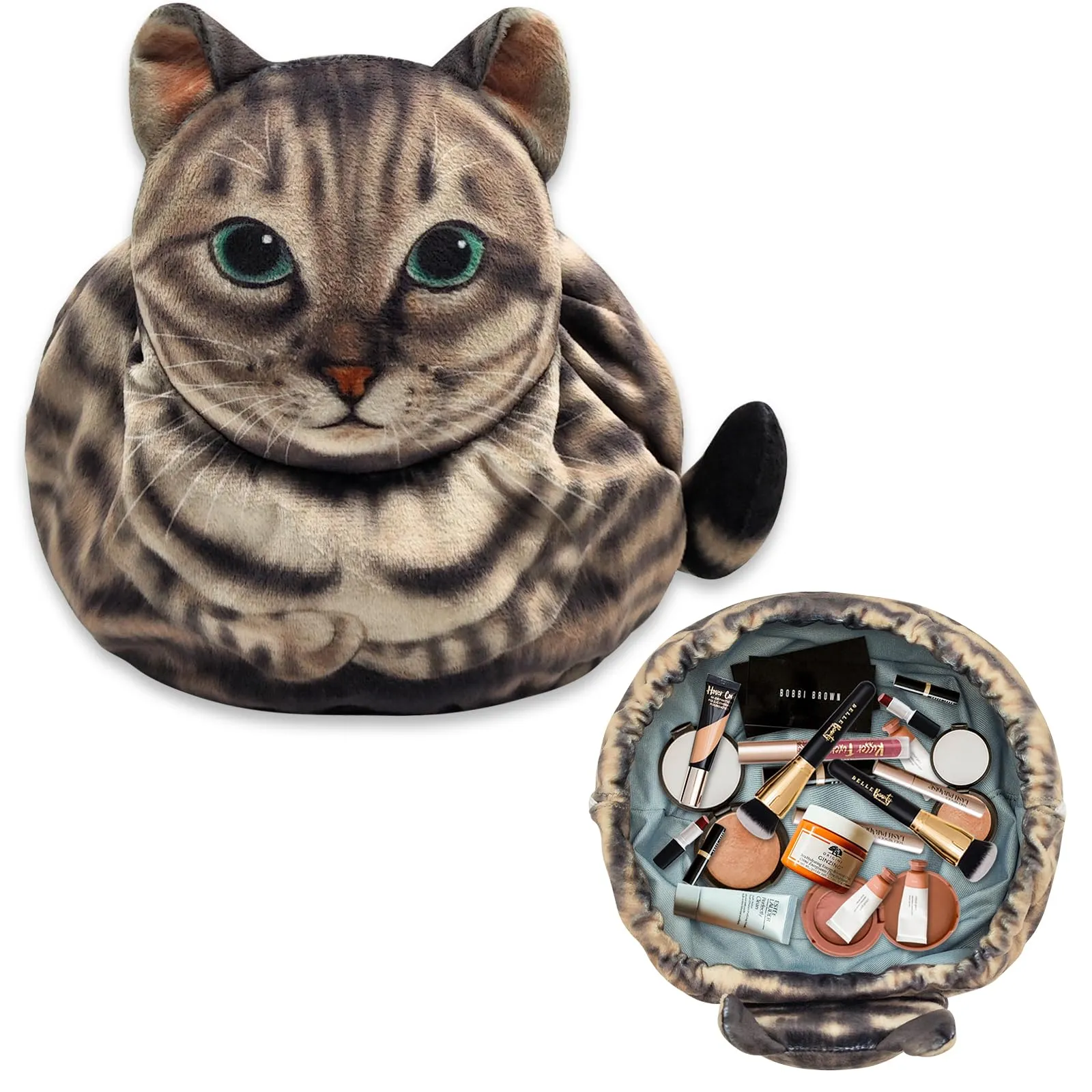 Openhahaha Drawstring Makeup Bag, Cat Makeup Bag, Travel Makeup Organizer, Cosmetic Pouch Bag, Cat Gift for Women, Lay Flat Makeup Bag Gifts for Cat Lovers