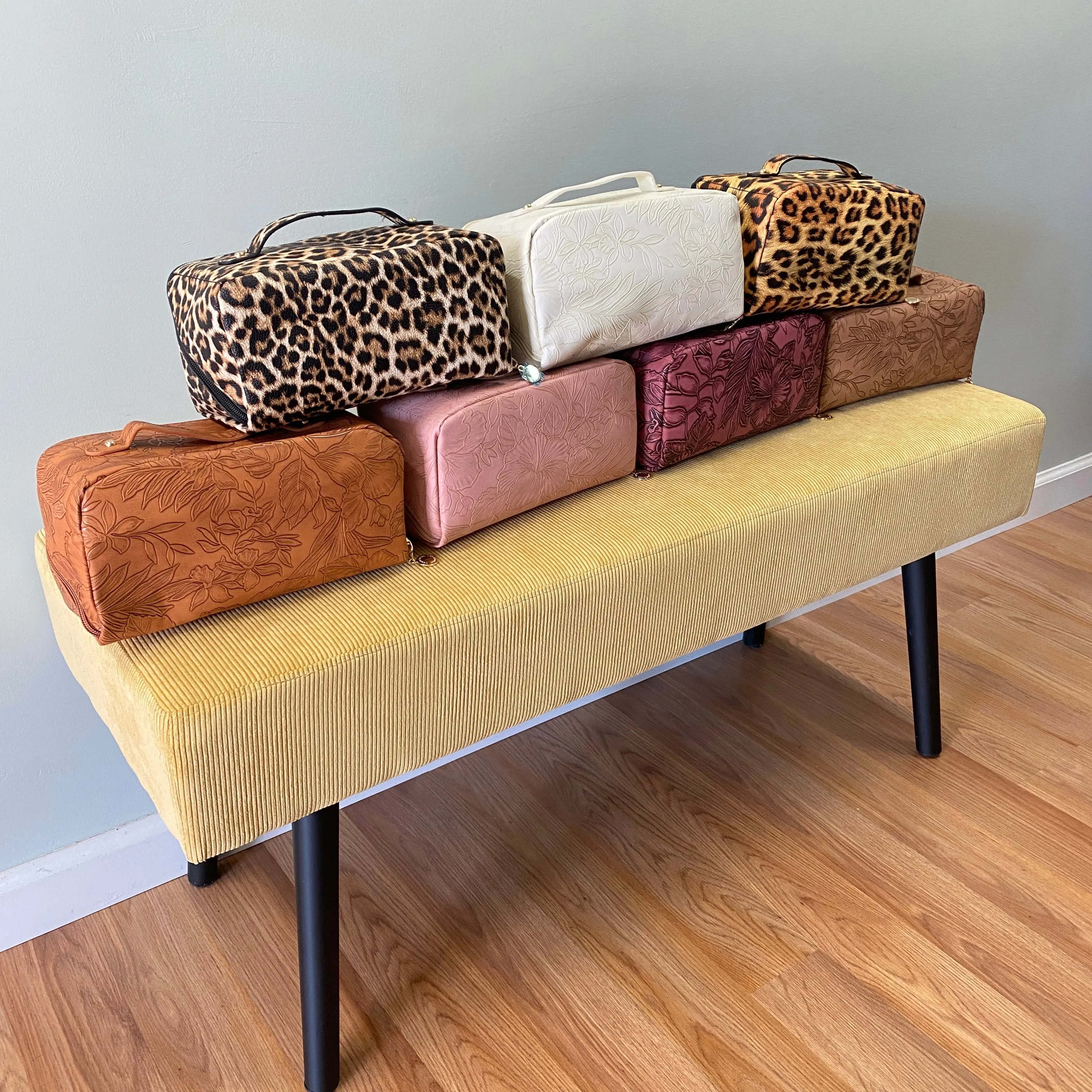 Oversized Lay Flat Cosmetic Bag - Embossed Floral - PREORDER