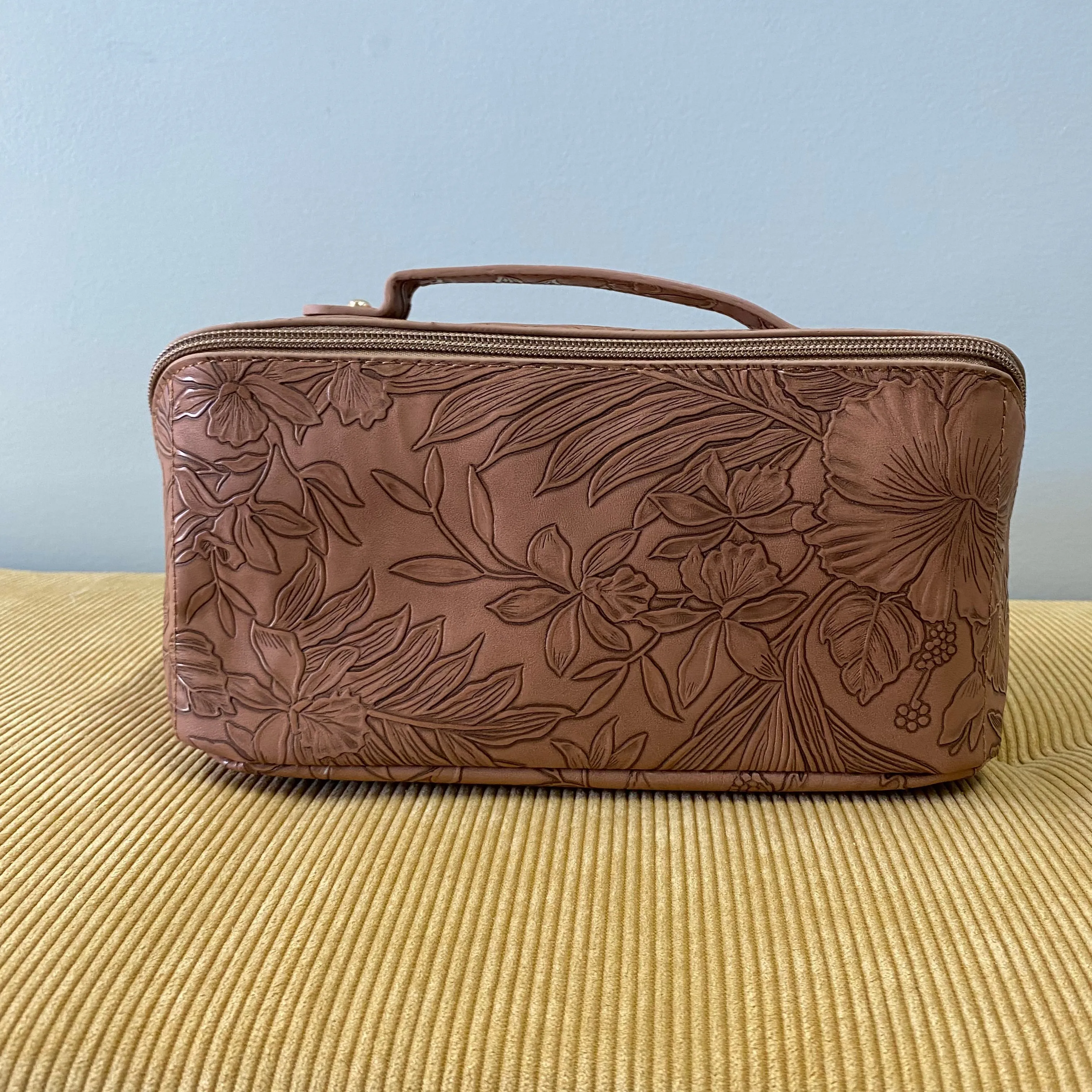 Oversized Lay Flat Cosmetic Bag - Embossed Floral - PREORDER