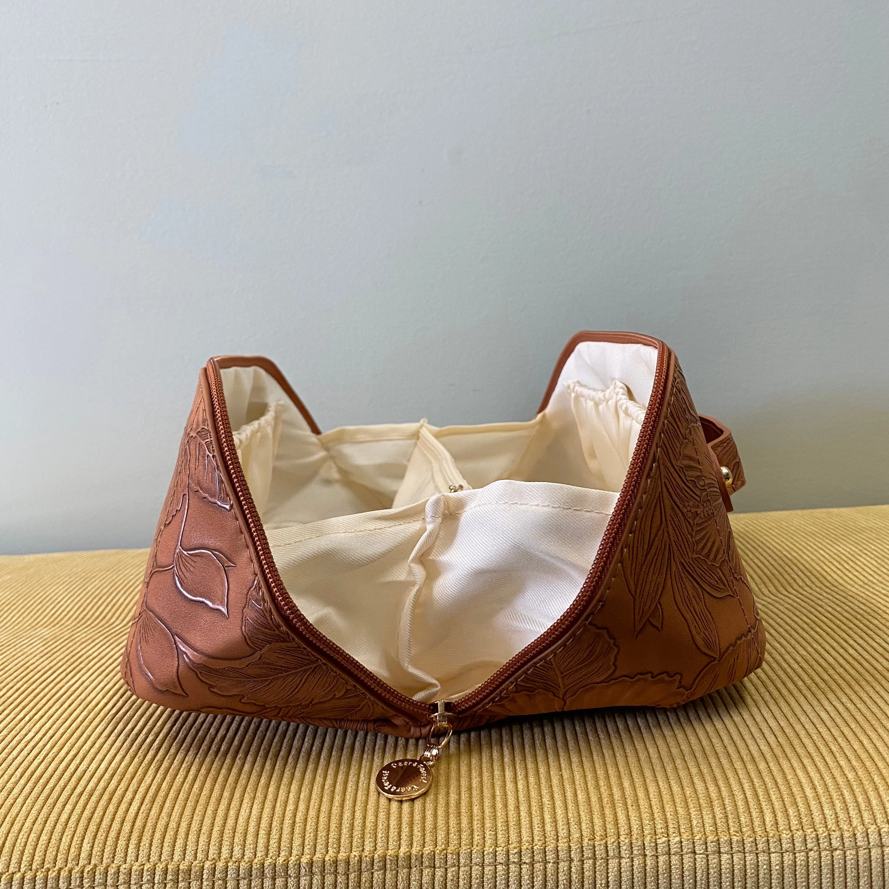 Oversized Lay Flat Cosmetic Bag - Embossed Floral - PREORDER