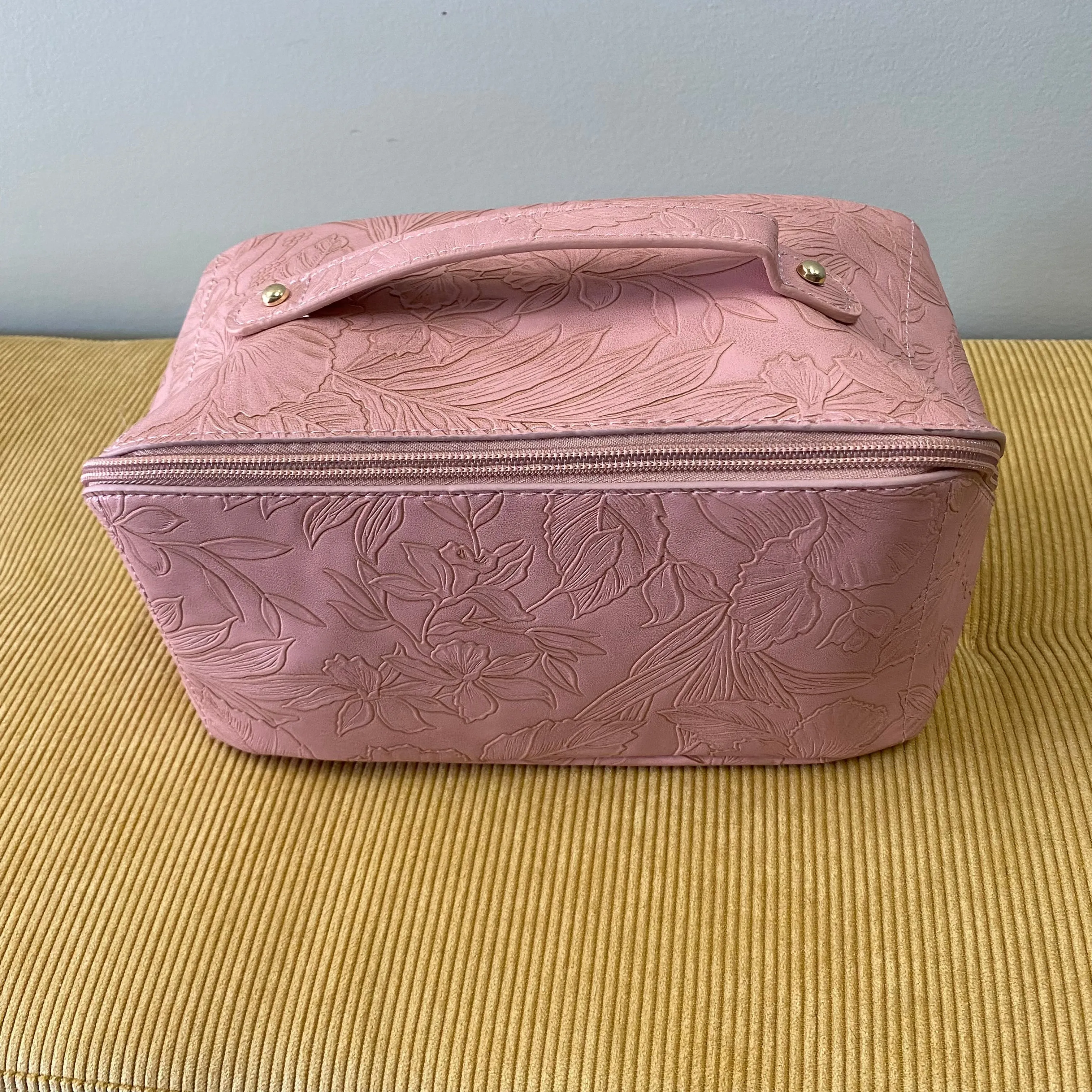 Oversized Lay Flat Cosmetic Bag - Embossed Floral - PREORDER